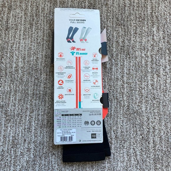 New Men's Small 6.5-8 T2 Compressport Oxygen Long compression socks Black Red - Picture 4 of 4